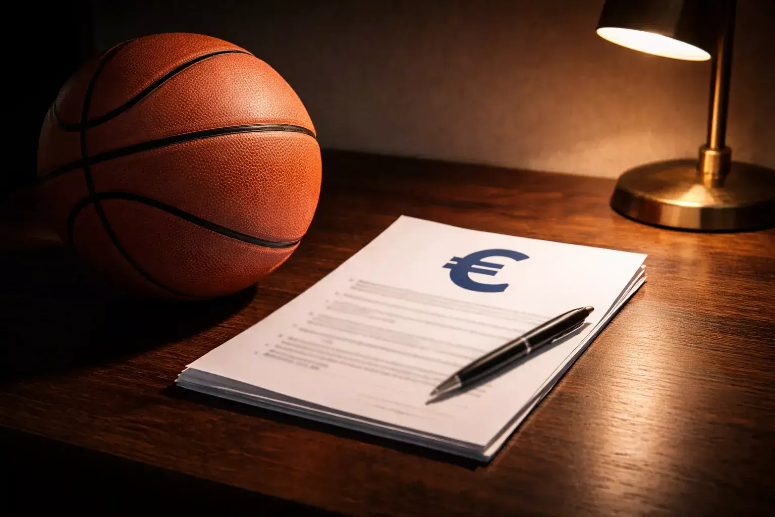 Pallone da basket accanto a un documento con offerte promozionali su un tavolo