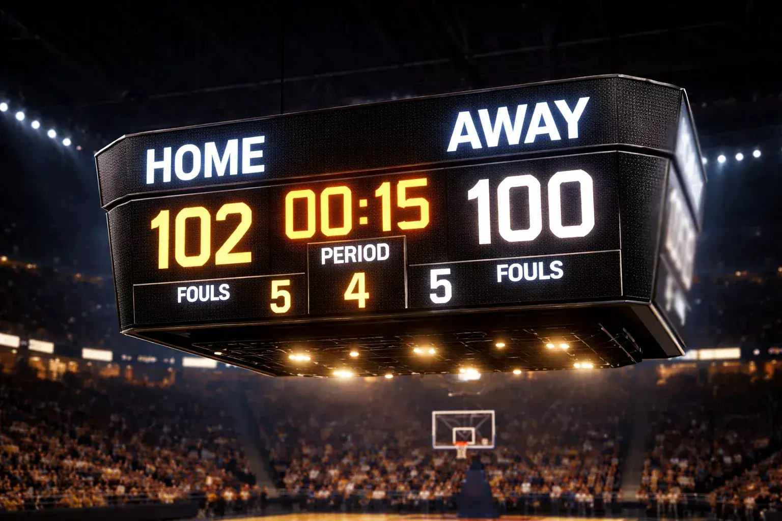 Tabellone segnapunti di una partita di basket con scarto tra le due squadre