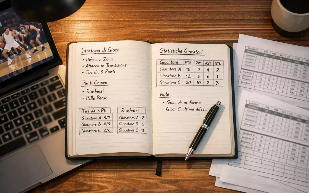 Notebook con appunti e statistiche di pallacanestro