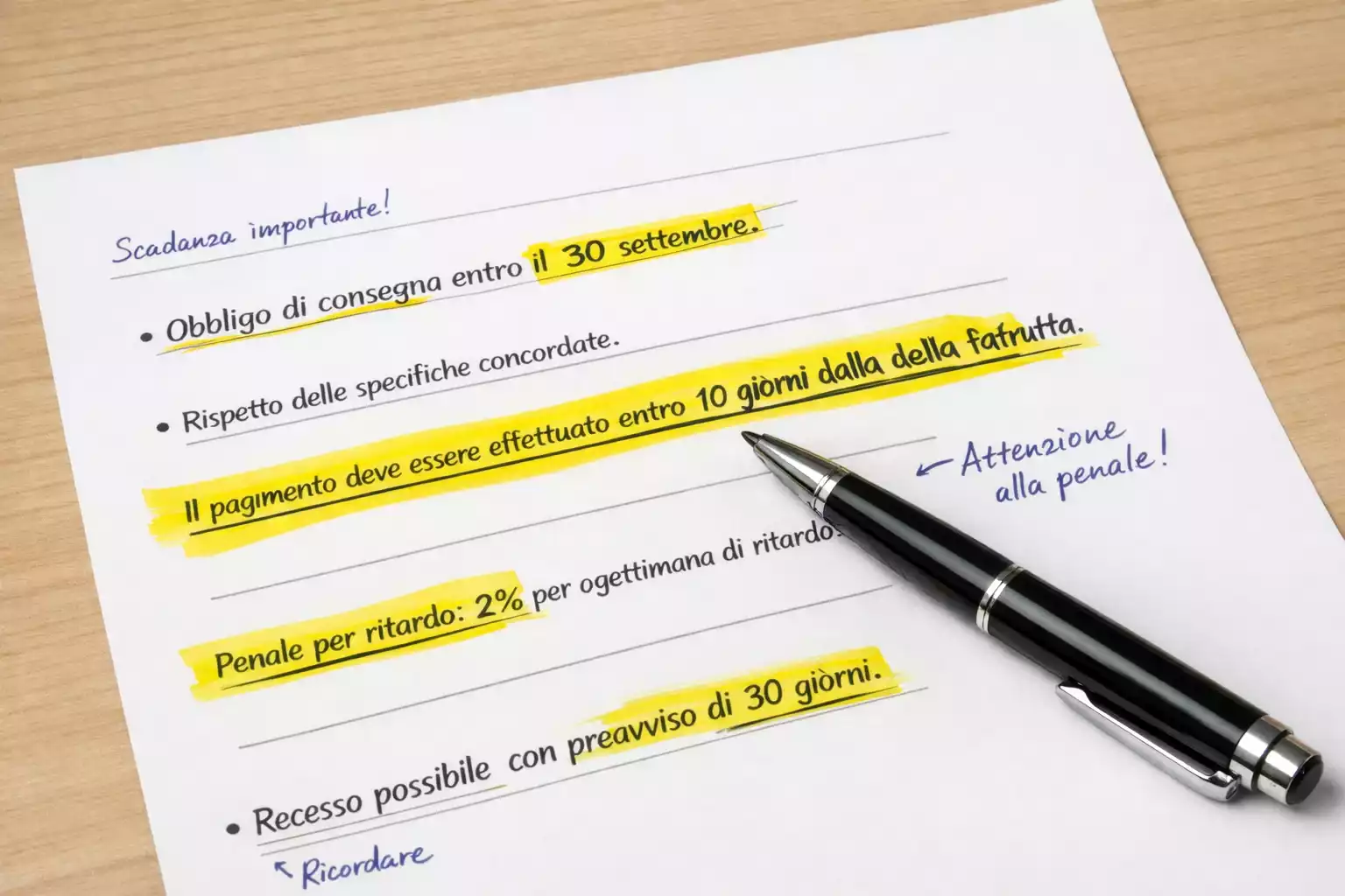 Documento con requisiti di puntata evidenziati