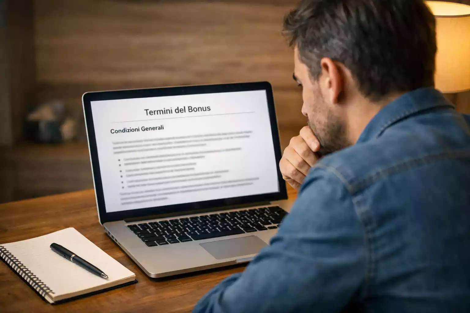 Utente che analizza termini e condizioni di un bonus
