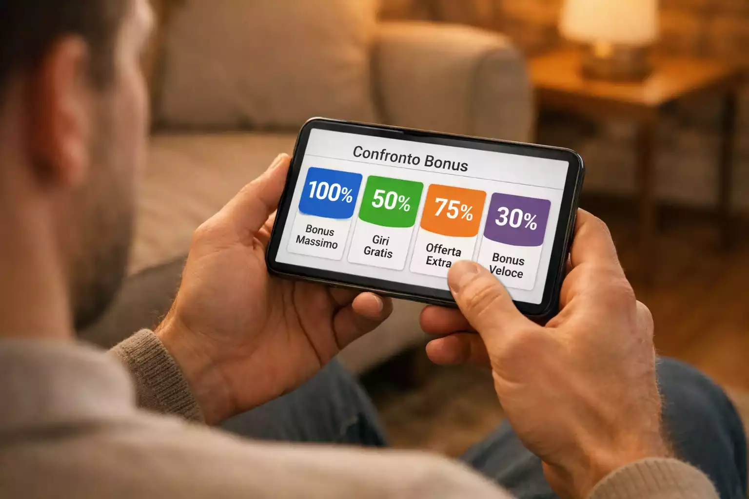 Persona che confronta offerte di bonus su smartphone